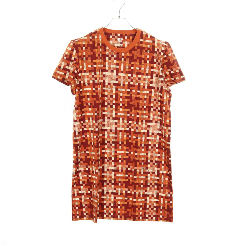 愛馬仕 BOLDUC AU CARRE 洋裝 5E4524DK 棉 棕色波爾多紅 二手 女款 #42-0