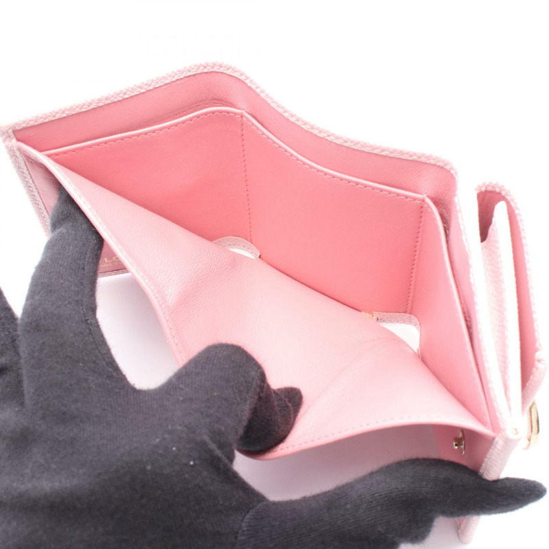 寶格麗 (BVLGARI) 寶格麗 (BVLGARI) 寶格麗 (BVLGARI) Clip 三折錢包，粉紅色皮革，二手，女士，金色五金-9