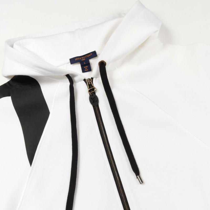 路易威登 (LOUIS VUITTON) 經典袖拉鍊連帽衫，純棉材質，白色/黑色，二手，女款 L 碼-7
