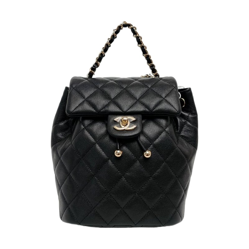 CHANEL URBAN SPIRIT 黑色荔枝紋牛皮菱格紋絎縫雙肩包手提包 金色五金 配件齊全 晶片款 9.9新-0