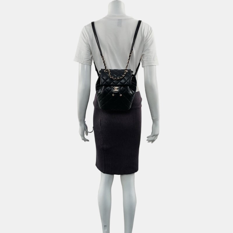 CHANEL URBAN SPIRIT 黑色荔枝紋牛皮菱格紋絎縫雙肩包手提包 金色五金 配件齊全 晶片款 9.9新-1