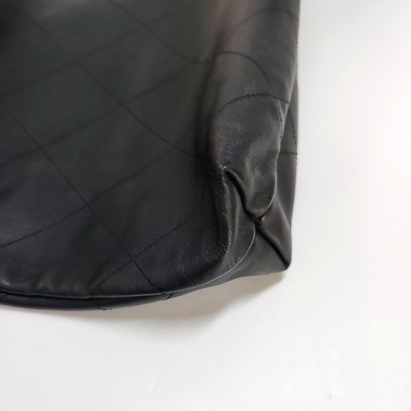 CHANEL 托特包 黑色牛皮菱格紋絎縫單肩包手提包 金色五金 9.9新 晶片款-9