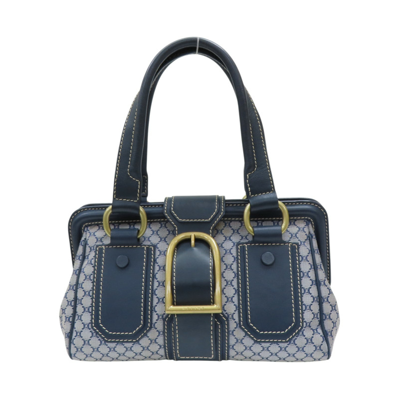 藍色 提花帆布 牛皮 手提包 【CELINE 賽琳】-0