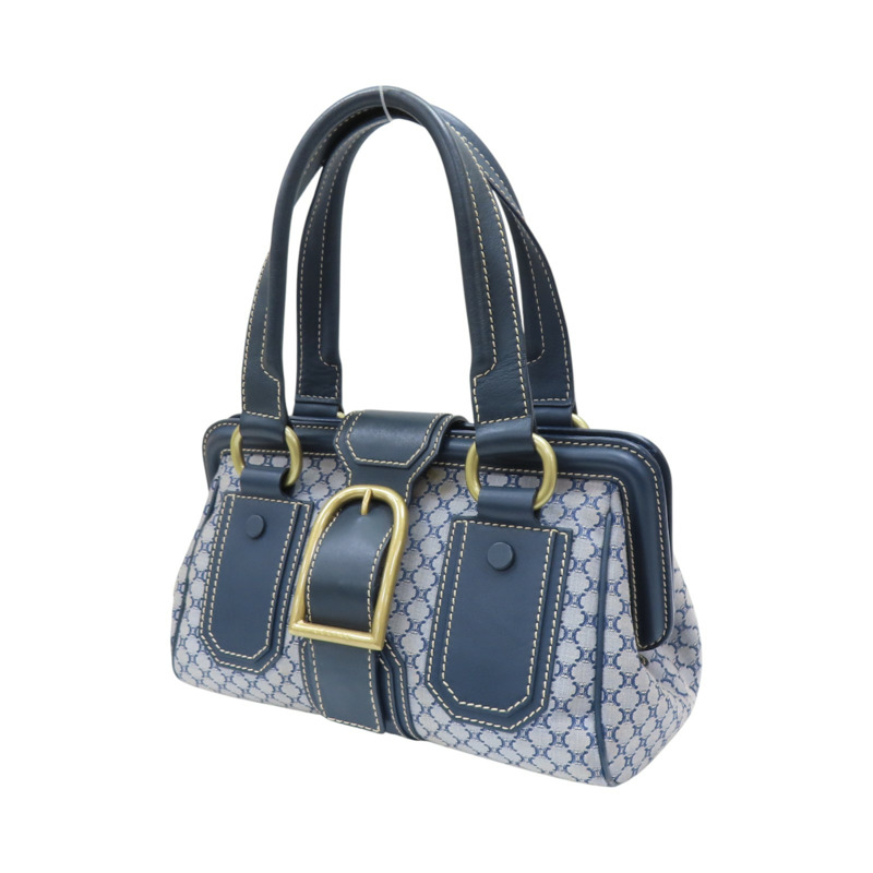 藍色 提花帆布 牛皮 手提包 【CELINE 賽琳】-2