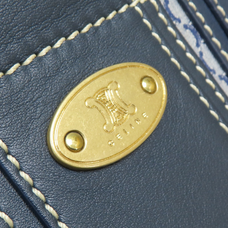 藍色 提花帆布 牛皮 手提包 【CELINE 賽琳】-9