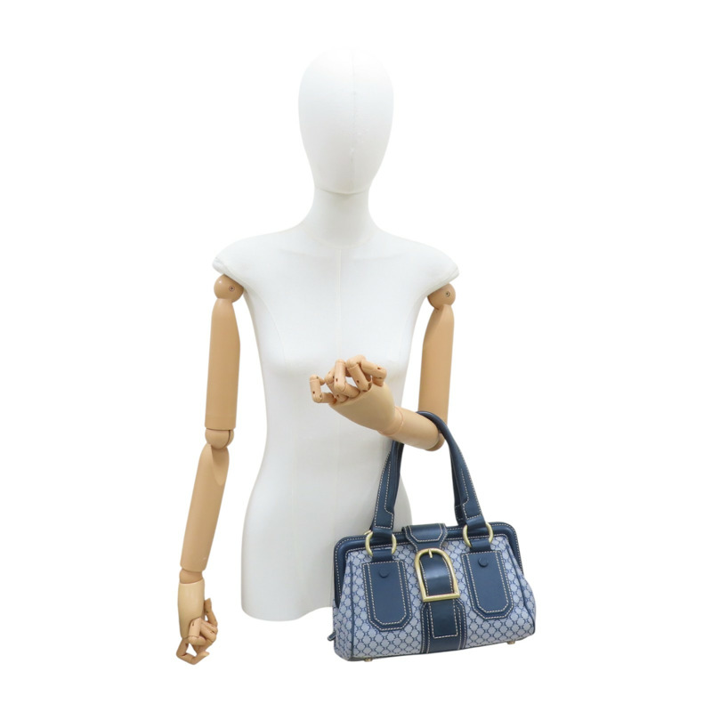 藍色 提花帆布 牛皮 手提包 【CELINE 賽琳】-11