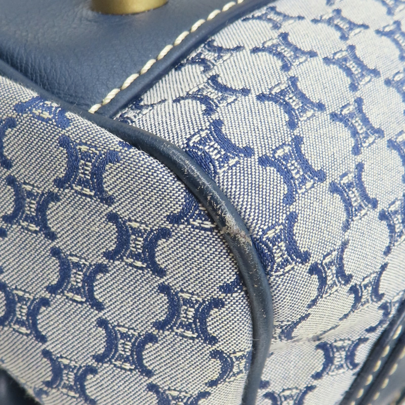 藍色 提花帆布 牛皮 手提包 【CELINE 賽琳】-12