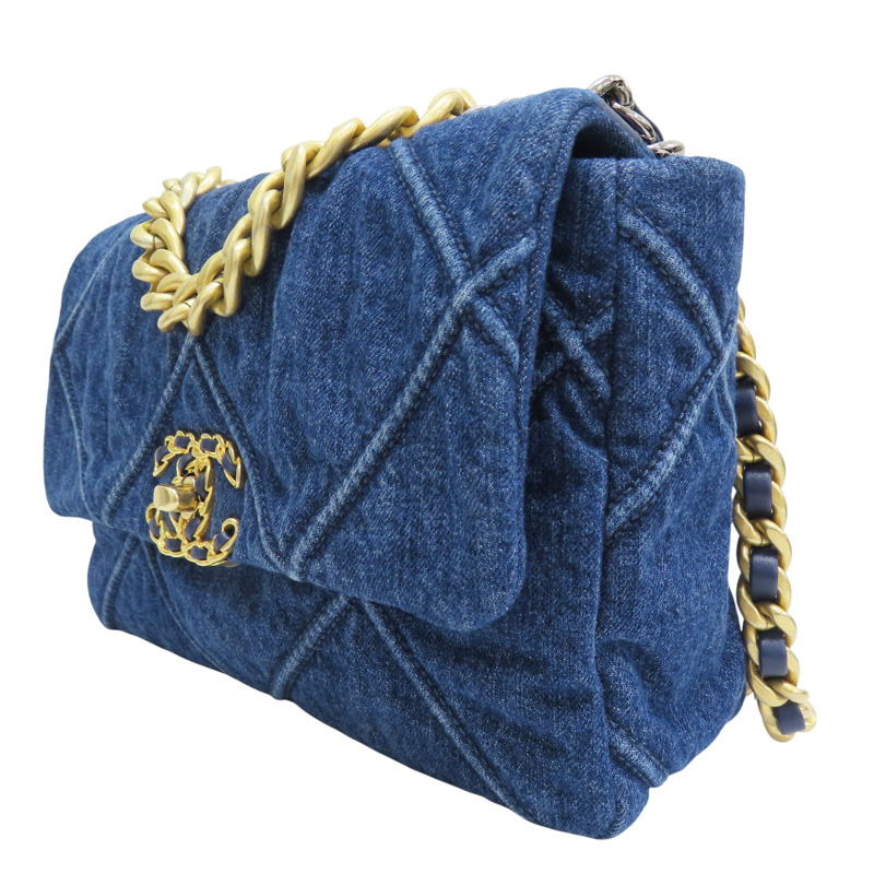 藍色 單寧布 19 26cm 鍊帶 肩背包【CHANEL 香奈兒】 AS1160-2