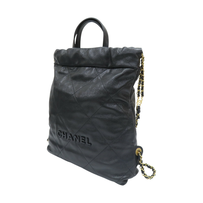 黑色 荔枝紋牛皮 22 後背包【CHANEL 香奈兒】 AS3859-2