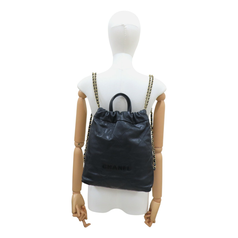 黑色 荔枝紋牛皮 22 後背包【CHANEL 香奈兒】 AS3859-12