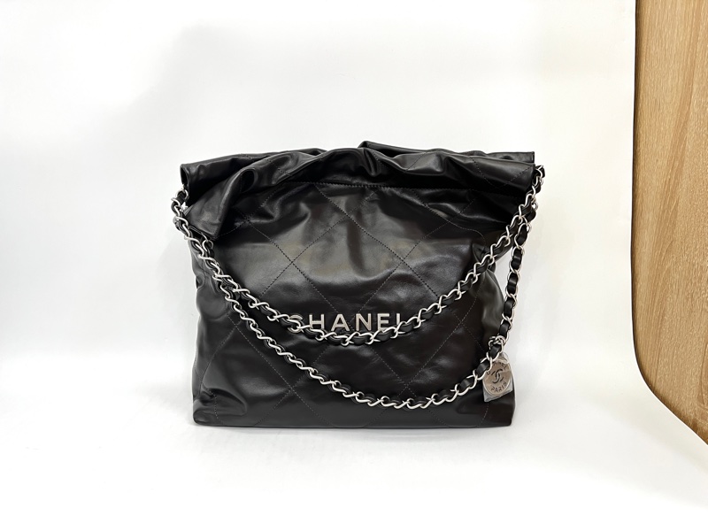 Chanel 摩卡色牛皮霧銀釦22小號肩背包-0