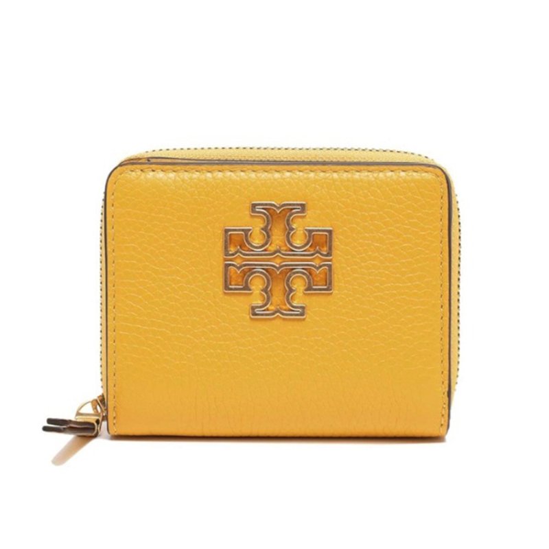 【TORY BURCH】雙T-LOGO素面拉鍊短夾-黃色-0