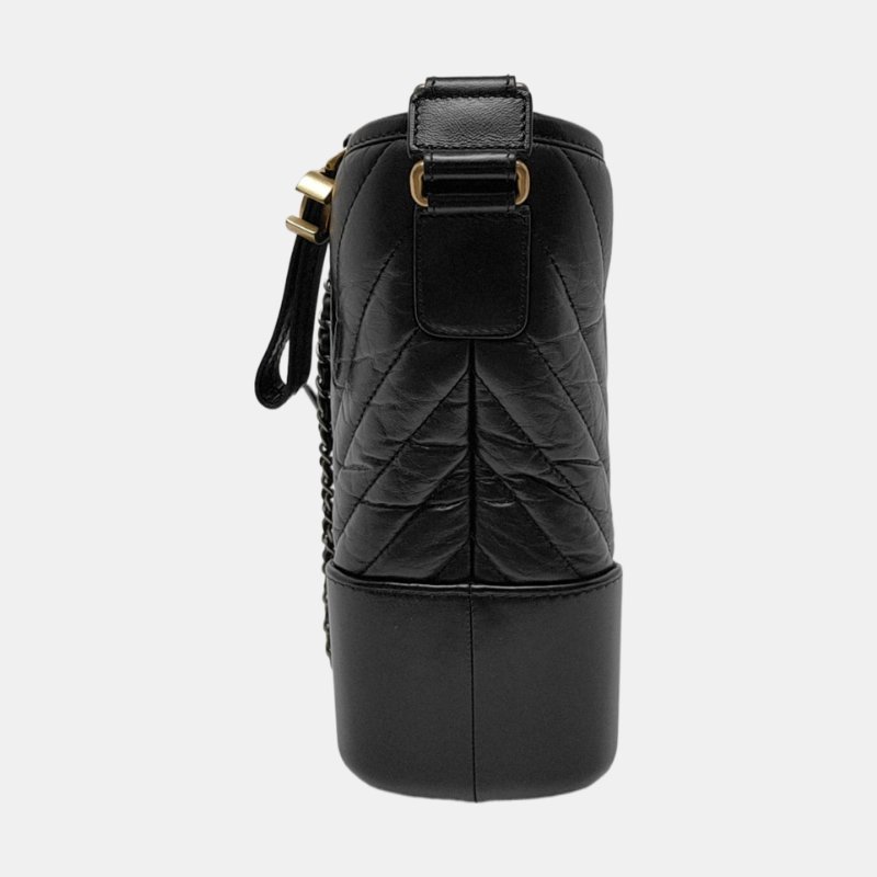 CHANEL GABRIELLE 中號 黑色牛皮絎縫V紋流浪包斜挎包單肩包 金色銀色釕色五金 29開-2