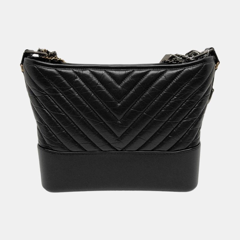CHANEL GABRIELLE 中號 黑色牛皮絎縫V紋流浪包斜挎包單肩包 金色銀色釕色五金 29開-4