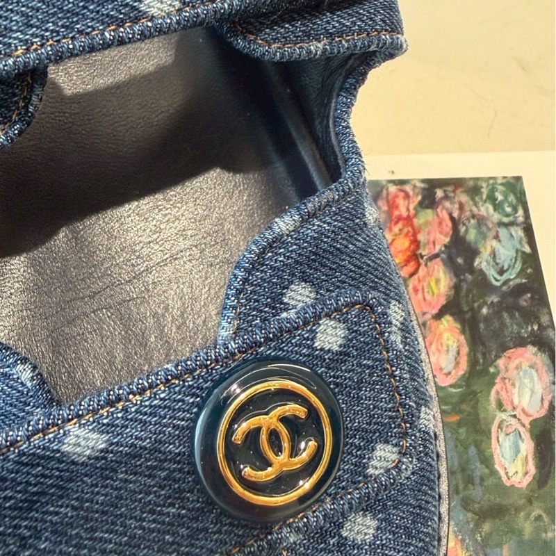 CHANEL 23C牛仔布魔術貼沙灘涼鞋 39.5號-3