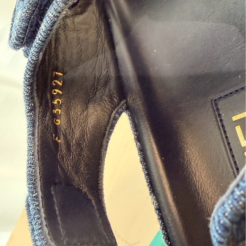 CHANEL 23C牛仔布魔術貼沙灘涼鞋 39.5號-10