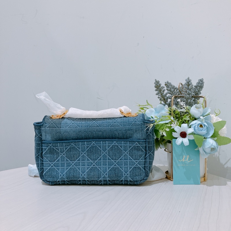 TK1866 Christian Dior 迪奧金釦鏈條牛仔斜背包Denim Caro Bag Blue X GHW-1