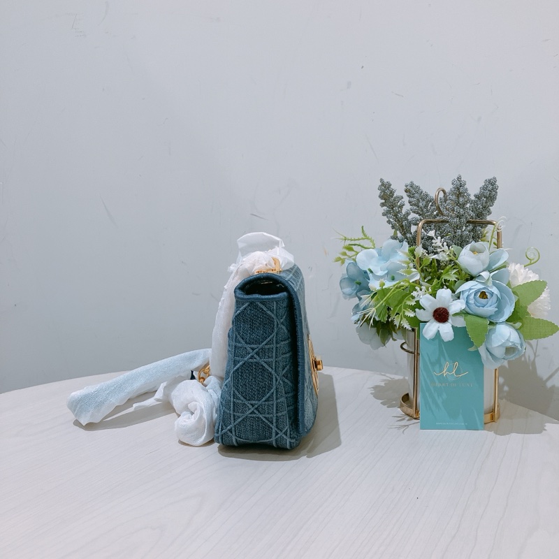 TK1866 Christian Dior 迪奧金釦鏈條牛仔斜背包Denim Caro Bag Blue X GHW-3