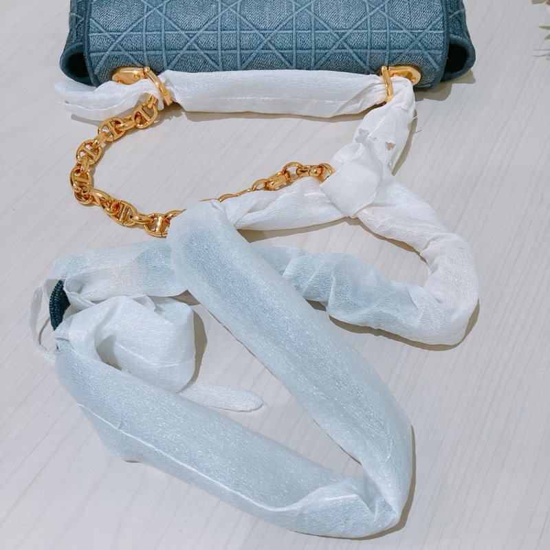 TK1866 Christian Dior 迪奧金釦鏈條牛仔斜背包Denim Caro Bag Blue X GHW-4