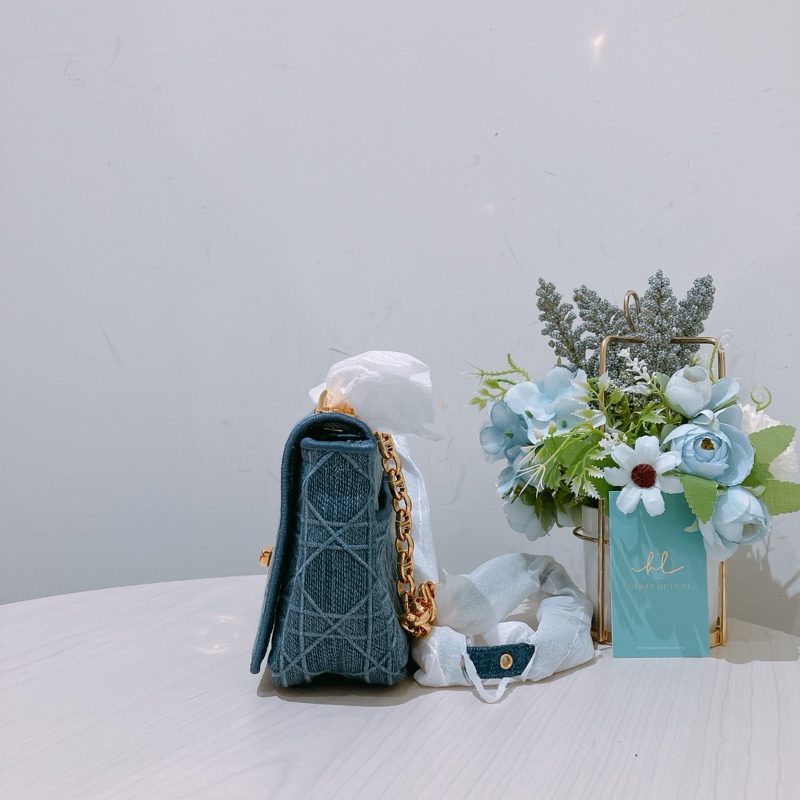 TK1866 Christian Dior 迪奧金釦鏈條牛仔斜背包Denim Caro Bag Blue X GHW-12