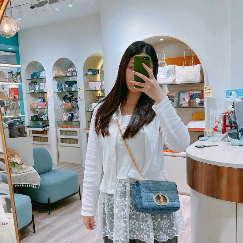 TK1866 Christian Dior 迪奧金釦鏈條牛仔斜背包Denim Caro Bag Blue X GHW-26