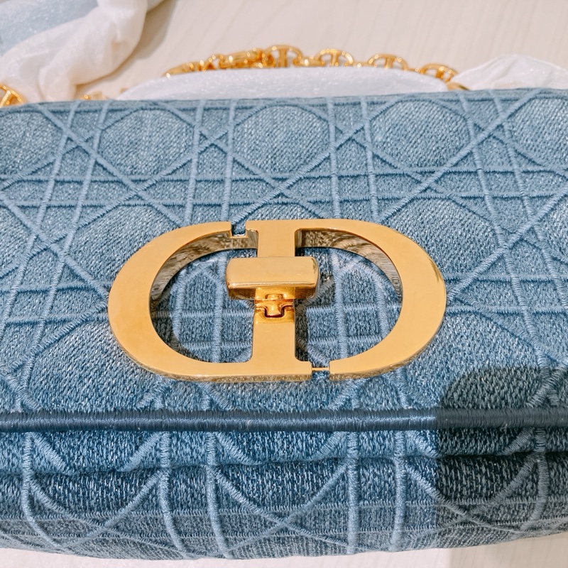 TK1866 Christian Dior 迪奧金釦鏈條牛仔斜背包Denim Caro Bag Blue X GHW-31