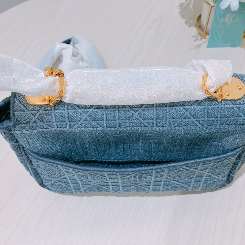 TK1866 Christian Dior 迪奧金釦鏈條牛仔斜背包Denim Caro Bag Blue X GHW-36