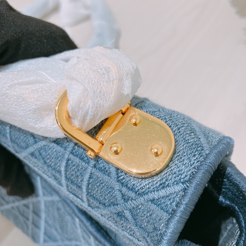 TK1866 Christian Dior 迪奧金釦鏈條牛仔斜背包Denim Caro Bag Blue X GHW-37