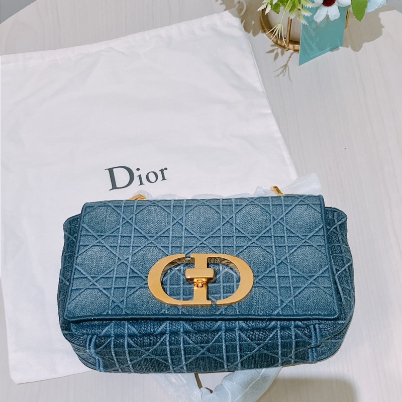TK1866 Christian Dior 迪奧金釦鏈條牛仔斜背包Denim Caro Bag Blue X GHW-40