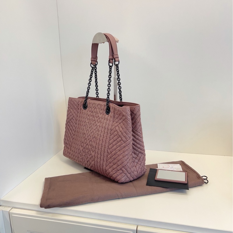 【99新🆕】BV 葆蝶家 藕粉色編織全皮鏈條tote 手提包托特包-2