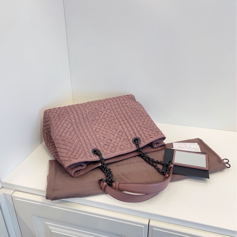 【99新🆕】BV 葆蝶家 藕粉色編織全皮鏈條tote 手提包托特包-3