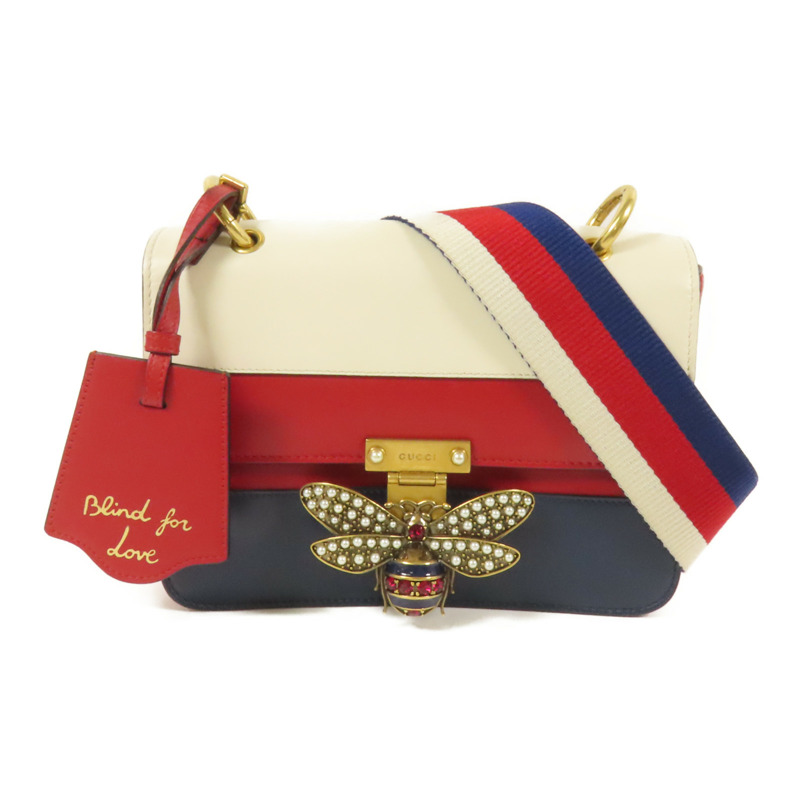 GUCCI 【激減優惠】牛皮皮革Queen Margaret Bee金扣肩背袋-0