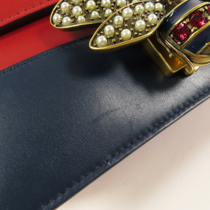 GUCCI 【激減優惠】牛皮皮革Queen Margaret Bee金扣肩背袋-13