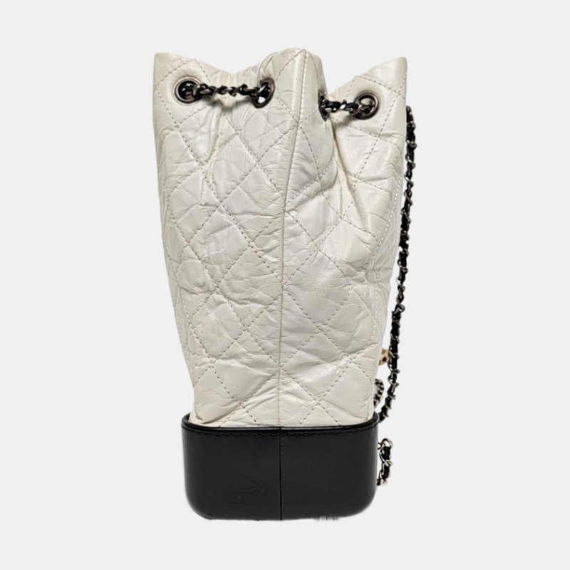 CHANEL GABRIELLE 大號 白色牛皮菱格紋流浪包雙肩包 金色銀色釕色五金 25開-2