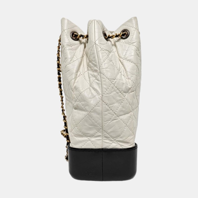 CHANEL GABRIELLE 大號 白色牛皮菱格紋流浪包雙肩包 金色銀色釕色五金 25開-3