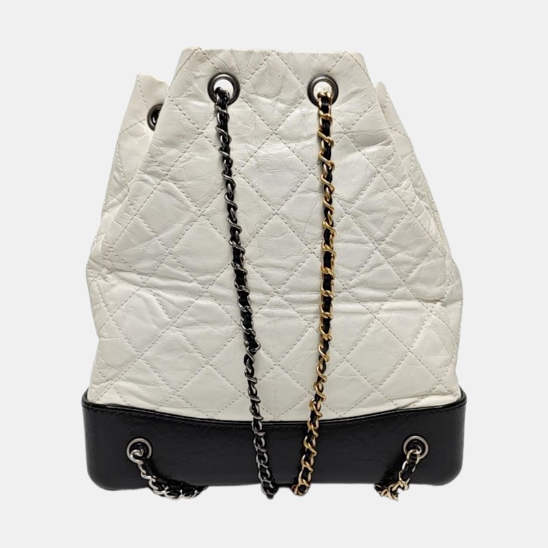 CHANEL GABRIELLE 大號 白色牛皮菱格紋流浪包雙肩包 金色銀色釕色五金 25開-4