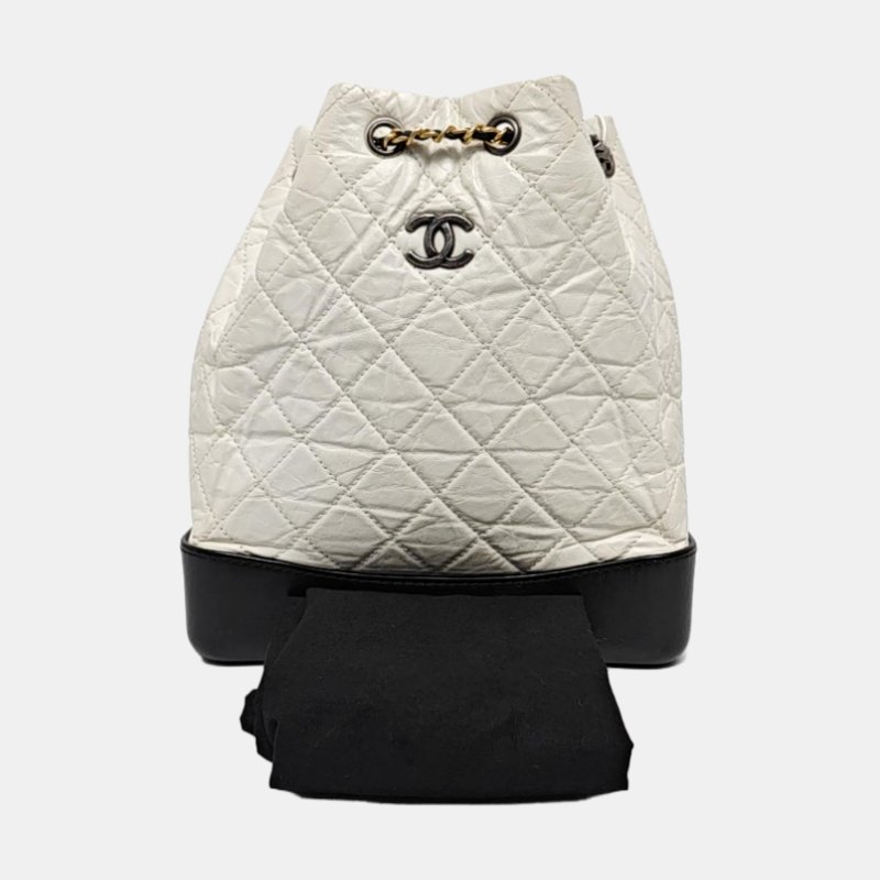 CHANEL GABRIELLE 大號 白色牛皮菱格紋流浪包雙肩包 金色銀色釕色五金 25開-7