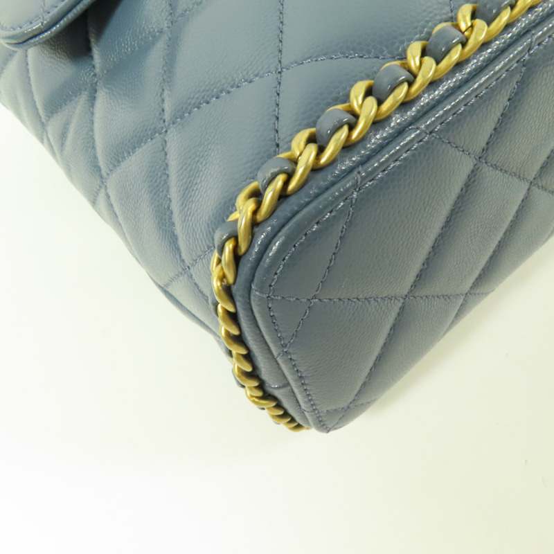 CHANEL 牛皮皮革Chain Backpack 23K金扣背包-11