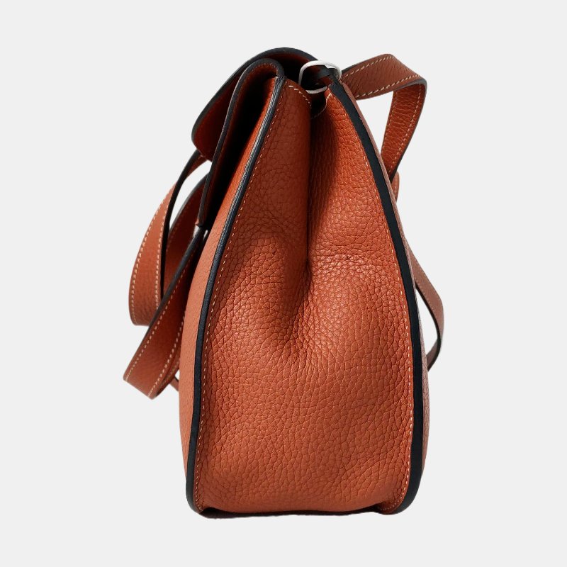 HERMÈS Halzan 31 黃褐色Clemence 牛皮馬蹄包單肩包 銀色五金A刻 可拆卸肩帶 9.9新-2