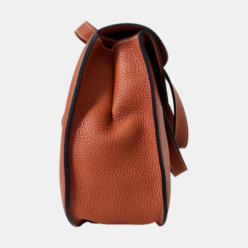 HERMÈS Halzan 31 黃褐色Clemence 牛皮馬蹄包單肩包 銀色五金A刻 可拆卸肩帶 9.9新-3