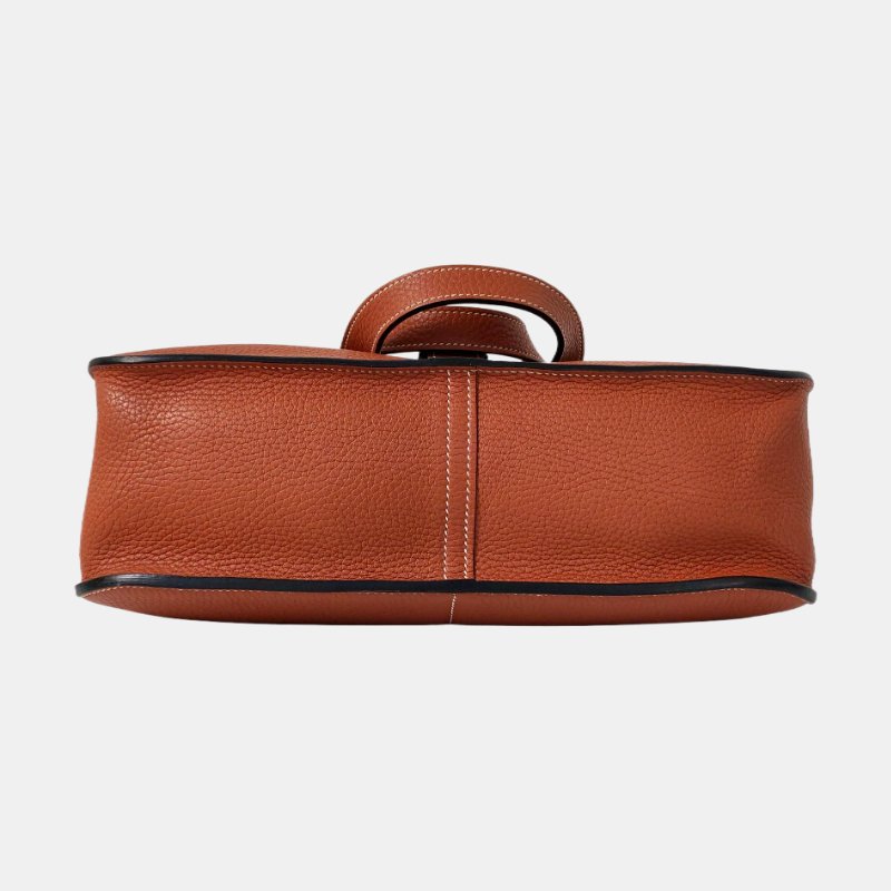 HERMÈS Halzan 31 黃褐色Clemence 牛皮馬蹄包單肩包 銀色五金A刻 可拆卸肩帶 9.9新-5