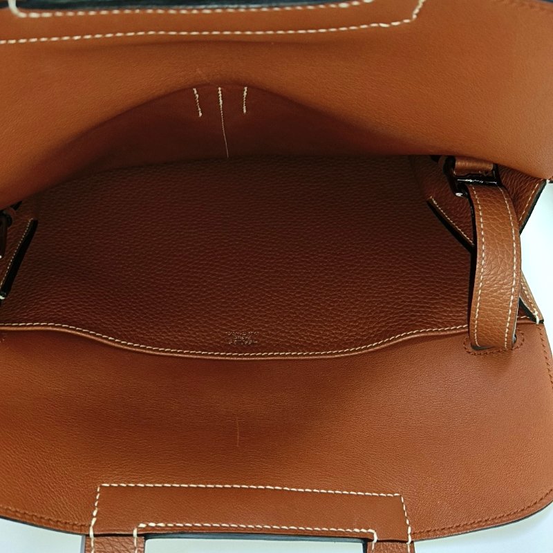 HERMÈS Halzan 31 黃褐色Clemence 牛皮馬蹄包單肩包 銀色五金A刻 可拆卸肩帶 9.9新-6