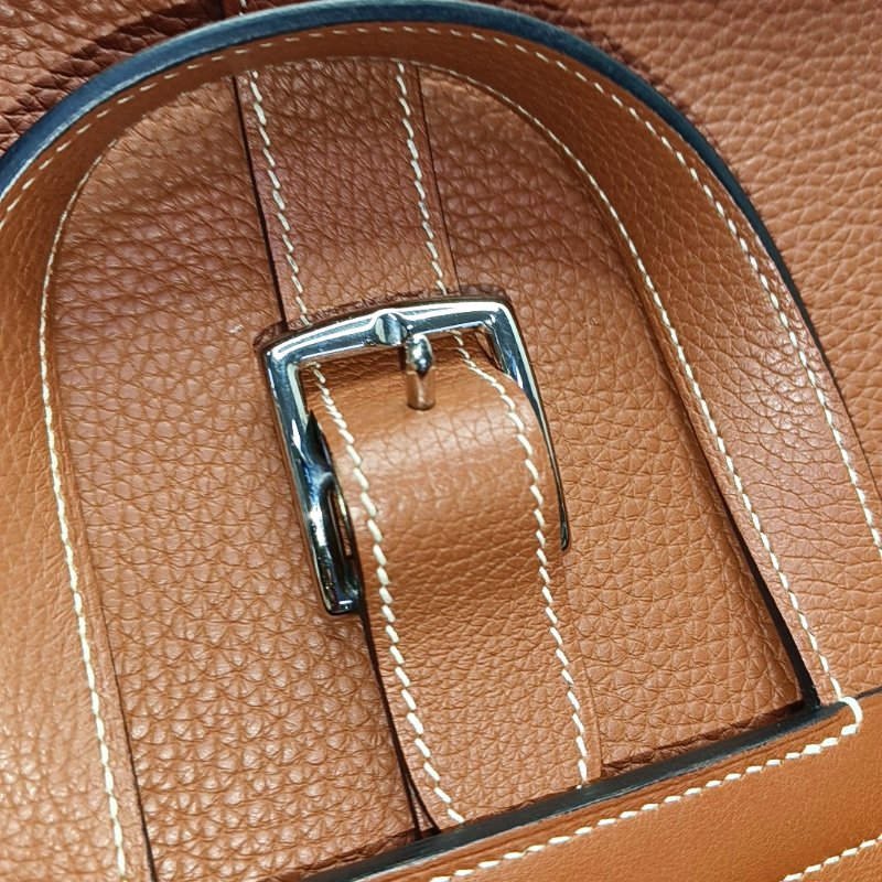 HERMÈS Halzan 31 黃褐色Clemence 牛皮馬蹄包單肩包 銀色五金A刻 可拆卸肩帶 9.9新-8