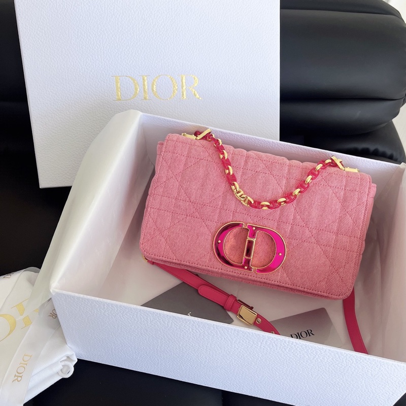 【全新品】限量款Dior迪奧Caro粉色單寧蒙田牛仔 CD琺瑯扣藤格紋斜挎包-6