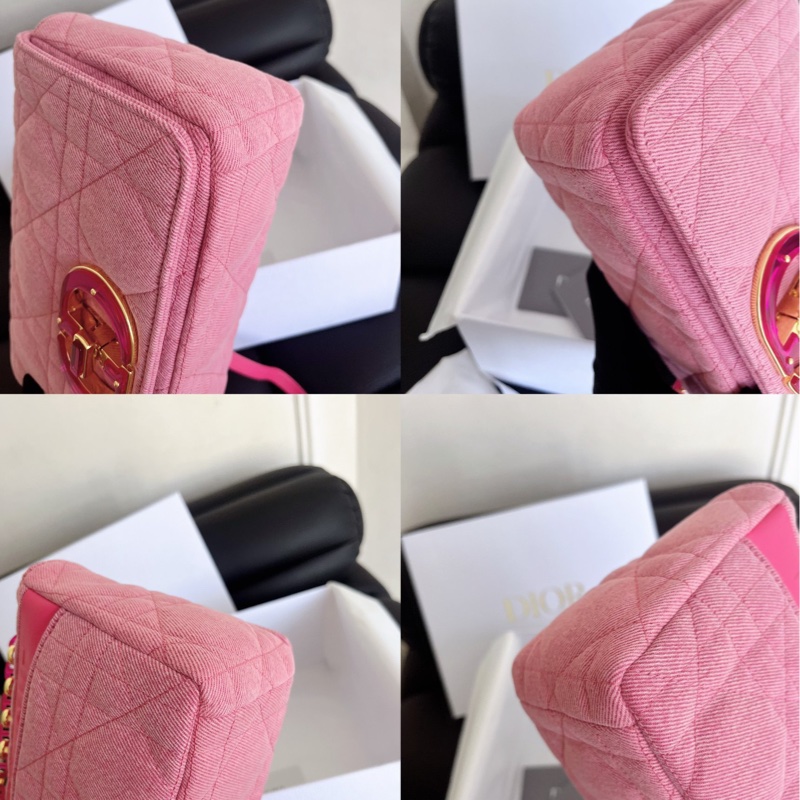 【全新品】限量款Dior迪奧Caro粉色單寧蒙田牛仔 CD琺瑯扣藤格紋斜挎包-8