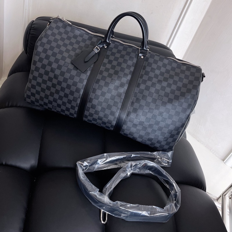 【全新品】芯片款 LV 路易威登 Louis Vuitton KEEPALL55 黑色棋盤格旅行袋-0