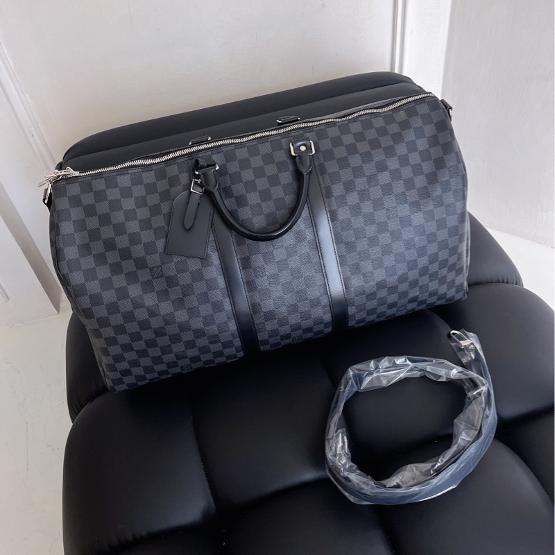 【全新品】芯片款 LV 路易威登 Louis Vuitton KEEPALL55 黑色棋盤格旅行袋-1