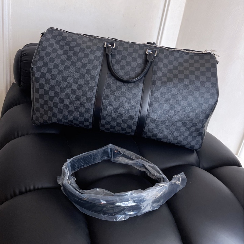 【全新品】芯片款 LV 路易威登 Louis Vuitton KEEPALL55 黑色棋盤格旅行袋-2