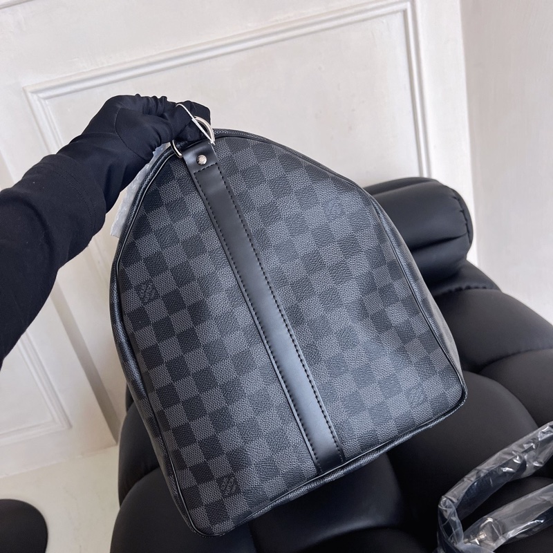 【全新品】芯片款 LV 路易威登 Louis Vuitton KEEPALL55 黑色棋盤格旅行袋-4