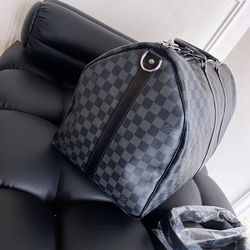 【全新品】芯片款 LV 路易威登 Louis Vuitton KEEPALL55 黑色棋盤格旅行袋-5